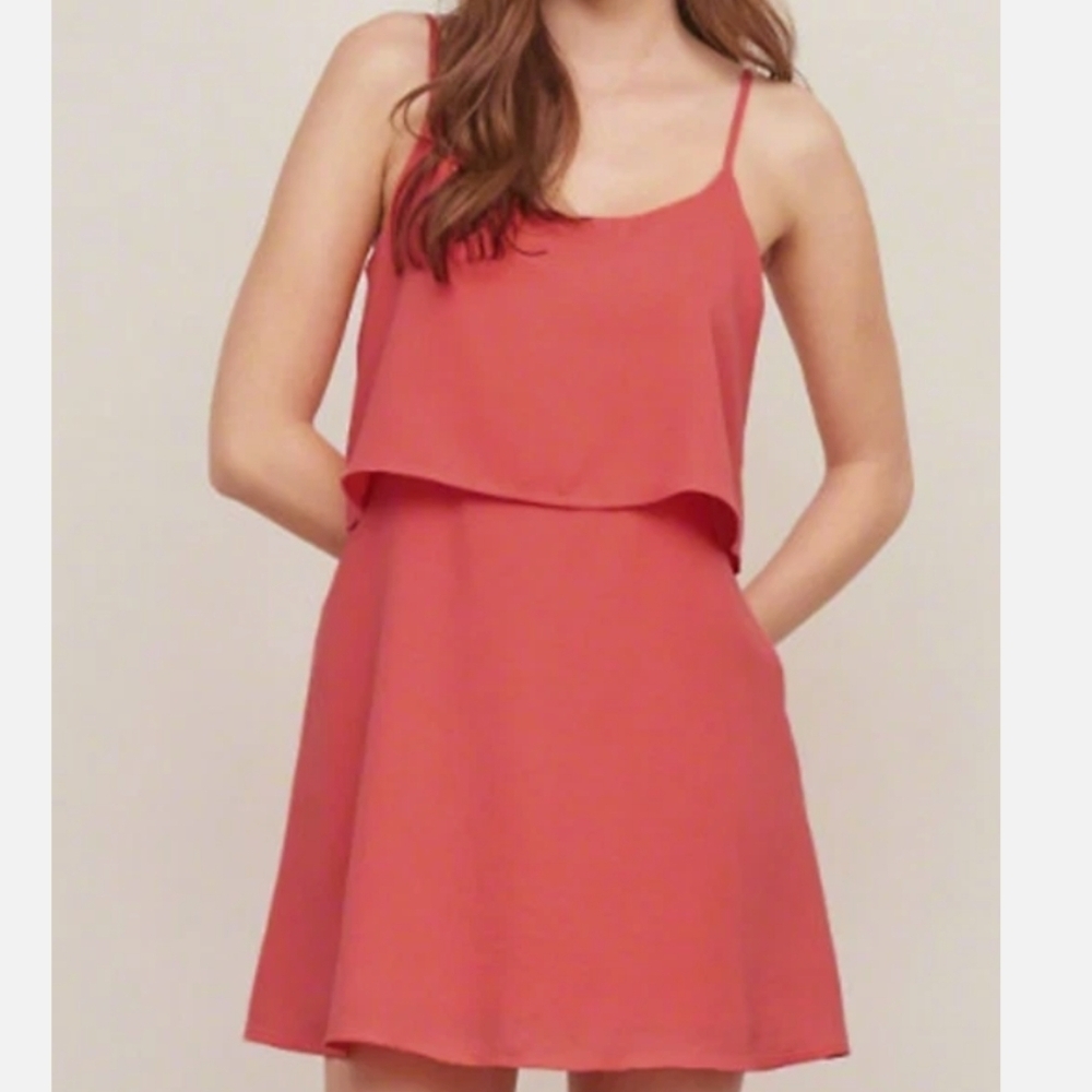 Abercrombie & Fitch coral pink tiered sleeveless mini dress - Picture 3 of 11